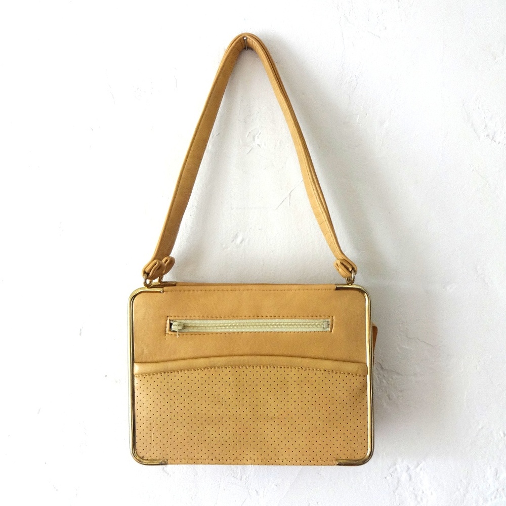 Tan Perforated Faux Leather Purse Shoulder Bag